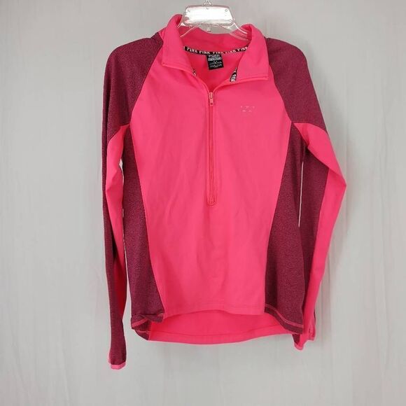 Victoria's Secret PINK ULTIMATE Half Zip Up Pink Heathered Spellout Women's Size - Picture 1 of 8